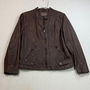 Sebby Collection Elegant Brown Faux Leather Jacket